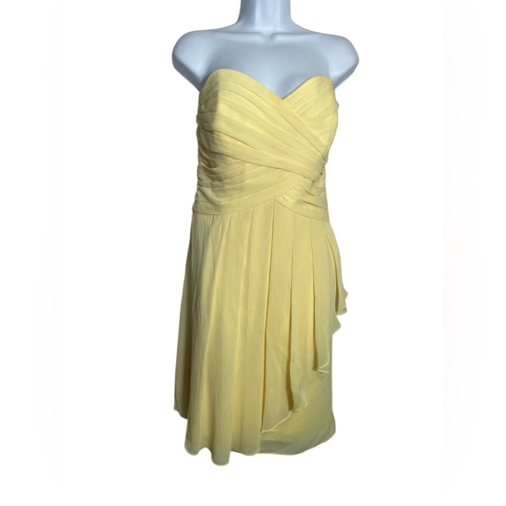 David’s Bridal dress size 14‎ bright yellow chiffon strapless summer dress 💛